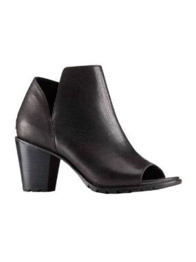 Sorel Nadia NL2842-010 Ankle Boot Peep Toe Woman’s Black Leather Size 9.0 - EU40